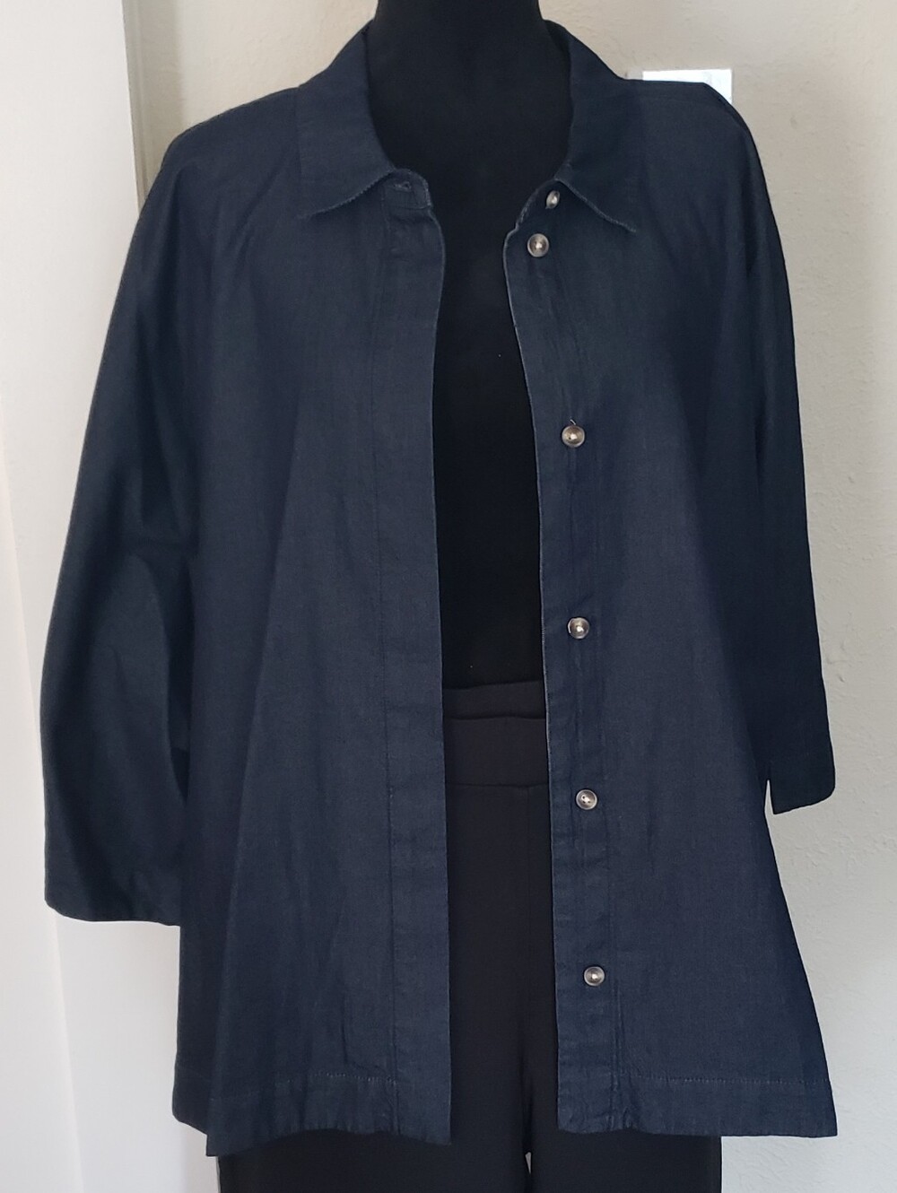 Donna Karan Weekend Dark Navy Button-Front Jean Jacket/Top